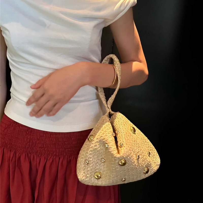 Women'S Raffia Bags - 삼각형 모양의 밀짚 클러치 백, 마그네틱